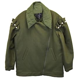 Autre Marque-Mother of Pearl Talia Faux Pearl-Embellished Quilted Coat In Green Cotton-Green,Olive green