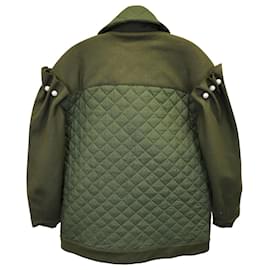 Autre Marque-Mother of Pearl Talia Faux Pearl-Embellished Quilted Coat In Green Cotton-Green,Olive green