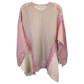 Stella Mc Cartney-Stella McCartney Lace-Trimmed Oversized Sweater in Beige Wool-Other,Python print