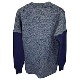 Etro-Etro Deep V-neck Sweater in Blue Cashmere-Blue