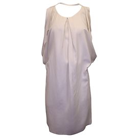 Acne Studios Midi Dress in White Polyester Brown Beige