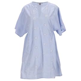 Tommy Hilfiger-Tommy Hilfiger Womens Stripe Floral Embroidery Kaftan Dress in Light Blue Cotton-Blue,Light blue