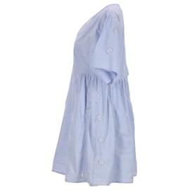 Tommy Hilfiger-Vestido kaftan feminino Tommy Hilfiger listrado floral bordado em algodão azul claro-Azul,Azul claro