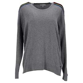 Tommy Hilfiger-Suéter feminino de algodão orgânico com fita multicolorida-Cinza