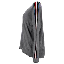 Tommy Hilfiger-Suéter feminino de algodão orgânico com fita multicolorida-Cinza