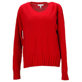 Tommy Hilfiger-Suéter feminino Tommy Hilfiger com gola redonda e malha canelada em algodão vermelho-Vermelho