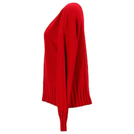 Tommy Hilfiger-Maglione in maglia a costine girocollo da donna Tommy Hilfiger in cotone rosso-Rosso