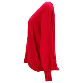 Tommy Hilfiger-Suéter feminino Tommy Hilfiger com decote em V canelado em algodão rosa-Rosa