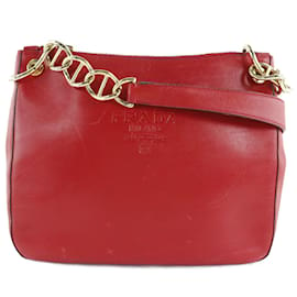 Prada-Prada Vitello Daino Zip Shoulder Bag  Leather Shoulder Bag in Fair condition-Red