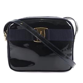 Salvatore Ferragamo-Patent Leather Vara Crossbody Bag  DE-21 3096-Black