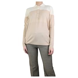 Burberry-Beige two-tone long-sleeve polo shirt - size M-Beige