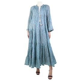 Yvonne S-Hellblaues Kleid mit Blumenmuster – Größe S-Blau