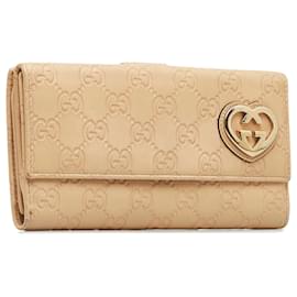 Gucci-Gucci Brown Guccissima Lovely Long Wallet-Brown,Beige