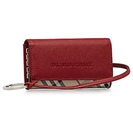 Burberry-Burberry Red Leather House Check Key Holder-Red