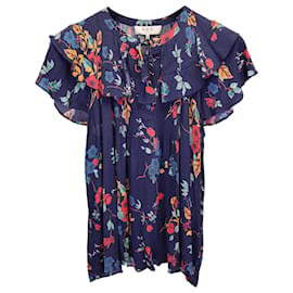 Sea New York-Sea New York Floral Ruffled Blouse in Blue Viscose-Other