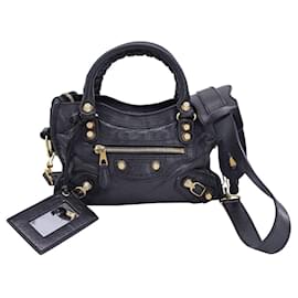 Balenciaga-Balenciaga Motorcycle Mini City Bag in Black Lambskin Leather-Black