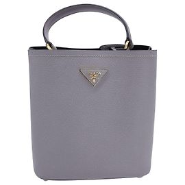 Prada Medium Panier Bucket Bag in Grey Saffiano Leather Grey