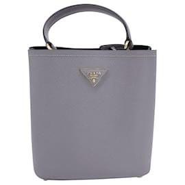 Prada-Prada Medium Panier Bucket Bag in Grey Saffiano Leather-Grey