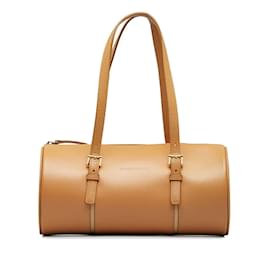 Burberry-Leather Mini Boston Bag-Brown
