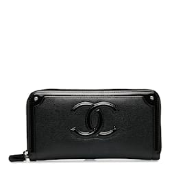 Chanel-CC Caviar Zip Around Wallet-Black