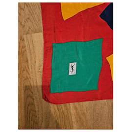 Yves Saint Laurent-Sciarpa di seta YSL-Rosso,Verde,Arancione,Blu navy