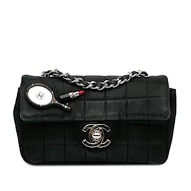 Chanel-Black Chanel Extra Mini Satin Choco Bar Charms Flap Bag-Black