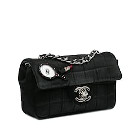 Chanel-Black Chanel Extra Mini Satin Choco Bar Charms Flap Bag-Black