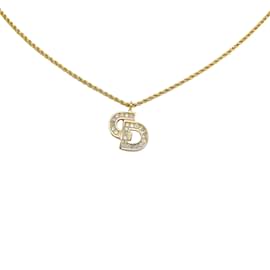Dior-Gold Dior Logo Rhinestone Pendant Necklace-Golden