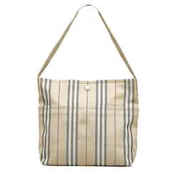 Burberry-Borsa a tracolla Burberry in tela beige a righe House-Beige