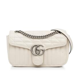 Gucci-White Gucci Small GG Marmont Aria Matelasse Crossbody Bag-White