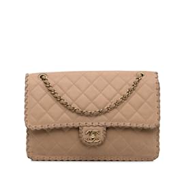 Chanel-Tan Chanel Jumbo Suede Happy Stitch Flap Bag-Camel