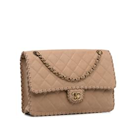 Chanel-Tan Chanel Jumbo Suede Happy Stitch Flap Bag-Camel