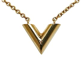 Louis Vuitton-Gold Louis Vuitton Essential V Necklace-Golden