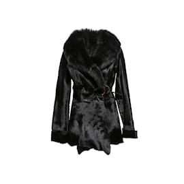 Roberto Cavalli-Black Roberto Cavalli Ponyhair & Fox Fur Coat Size IT 44-Black