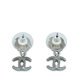 Chanel-Silver Chanel CC Dangle Lady Bug Motif Earrings-Silvery
