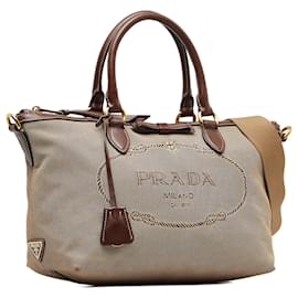 Prada-Brown Prada Canapa Logo Jacquard Satchel-Brown