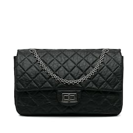 Chanel-Black Chanel Reissue 2.55 Aged Calfskin Double Flap 227 Shoulder Bag-Black