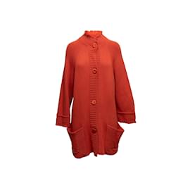 Valentino-Vintage Orange Valentino Virgin Wool & Cashmere-Blend Cardigan Size US M-Orange