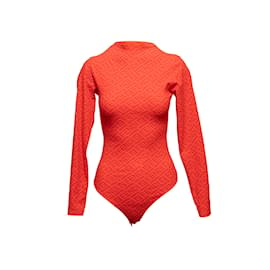 Fendi-Orange-roter Fendi x Skims Langarm-Body mit Logo, Größe US M-Orange