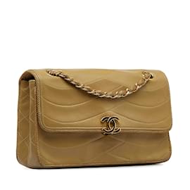 Chanel-Brown Chanel Small Wave Lambskin Flap Bag-Brown