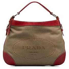 Prada-Brown Prada Canapa Logo Jacquard Hobo Bag-Brown