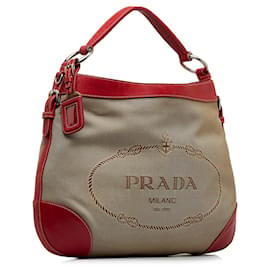 Prada-Brown Prada Canapa Logo Jacquard Hobo Bag-Brown