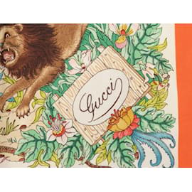Gucci-Foulard en soie imprimé Gucci Jungle vintage orange et multicolore-Orange
