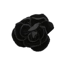 Chanel-Black Chanel Velvet Camellia Lapel Pin-Black