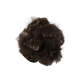 Chanel-Brown Chanel Rabbit Fur Camellia Lapel Pin-Brown