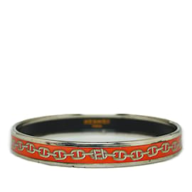 Hermès-Red Hermes Chaine Dancre Narrow Enamel Bangle Costume Bracelet-Red