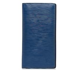 Louis Vuitton-Carteira Louis Vuitton Epi Couro Brazza Azul-Azul