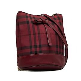 Burberry-Red Burberry Haymarket Check Bucket Bag-Red