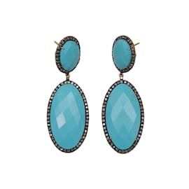 Autre Marque-Turquoise & Diamond Jennifer Miller Faceted Drop Earrings-Turquoise