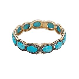 Autre Marque-Gold Jennifer Miller Turquoise & Diamond Cuff Bracelet-Golden